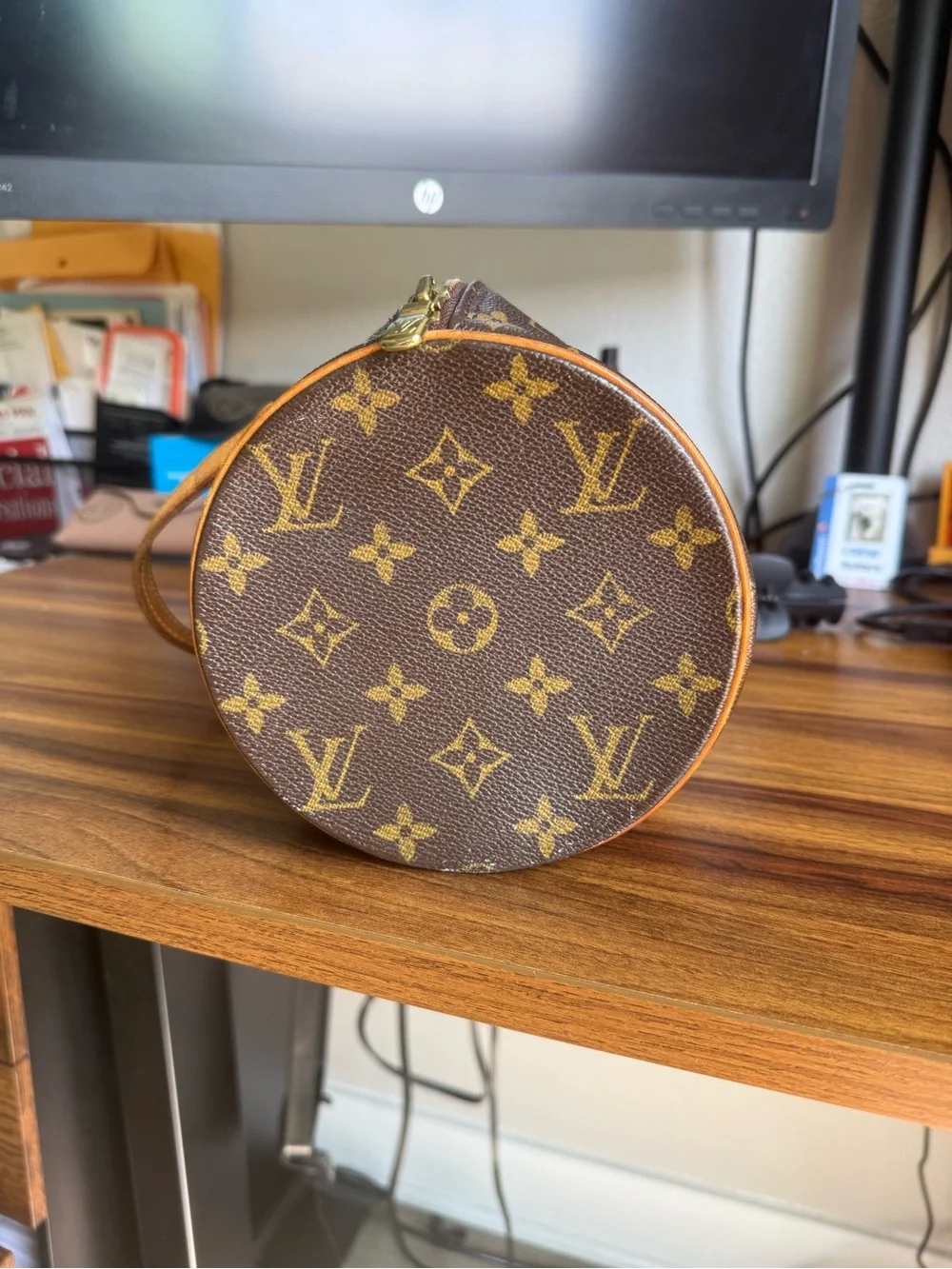 Louis Vuitton Brown Monogram Canvas Barrel Shoulder Bag with Tan Straps
